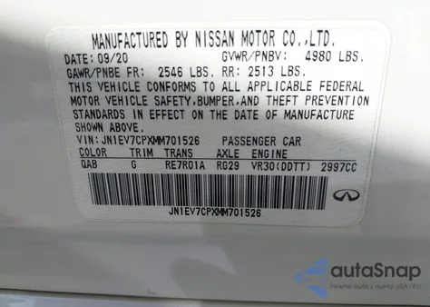 2021 Infiniti Q50 Sensory z USA, uszkodzony, nr VIN JN1EV7CPXMM701526